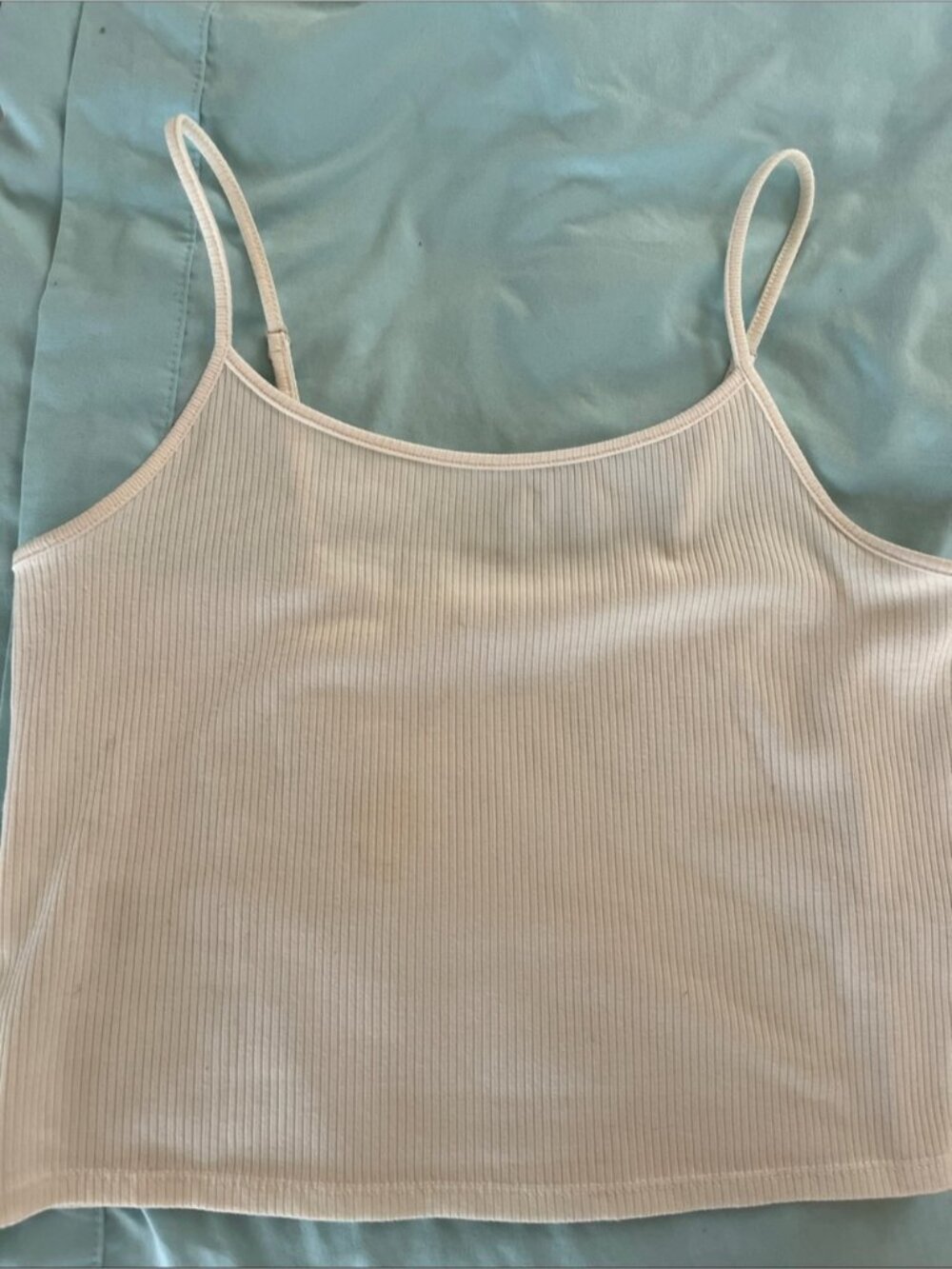 Ribbed Spaghetti-Strap Camisole in Light Cream